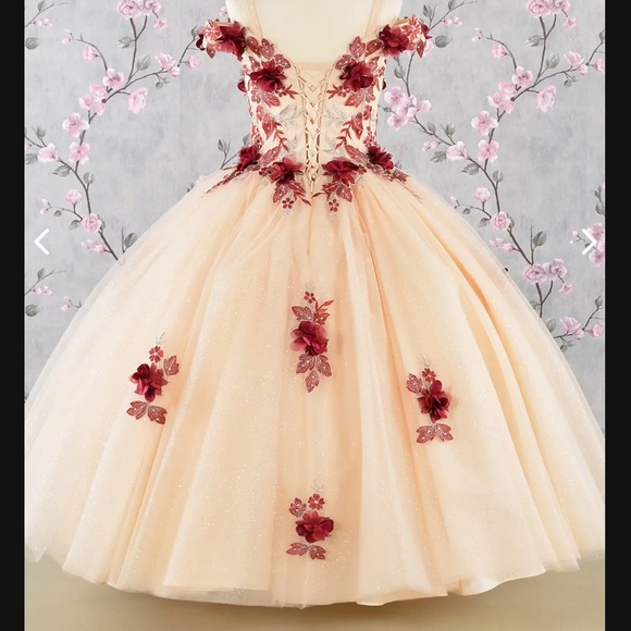 Elegant Floral Kids Dress in Cream and Red